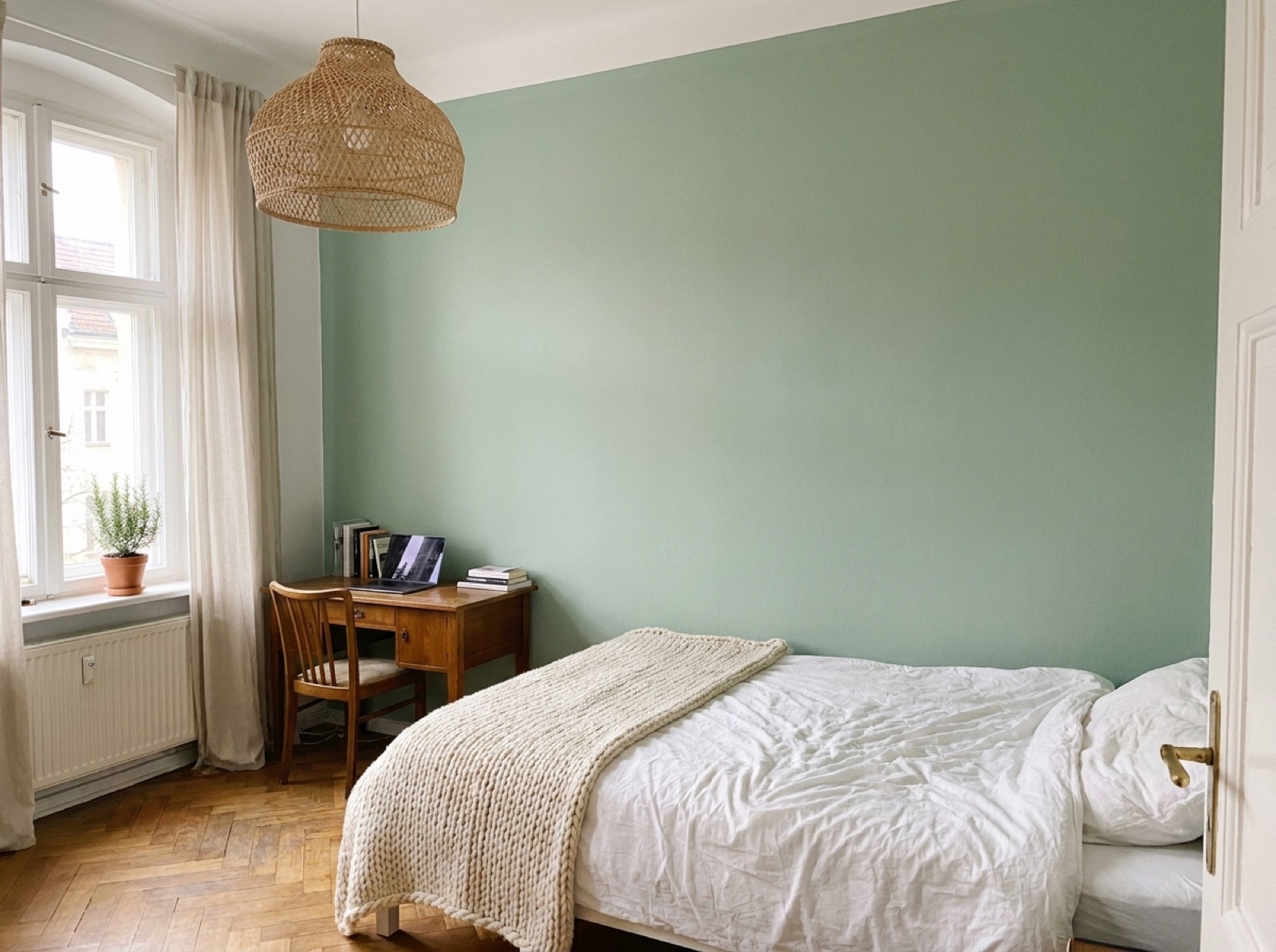 Essential Room — minimal but high-end bedroom with smaller desk