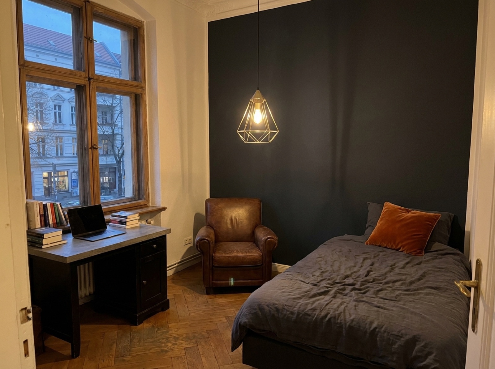 Urban Room — compact, efficient layout with desk and bed